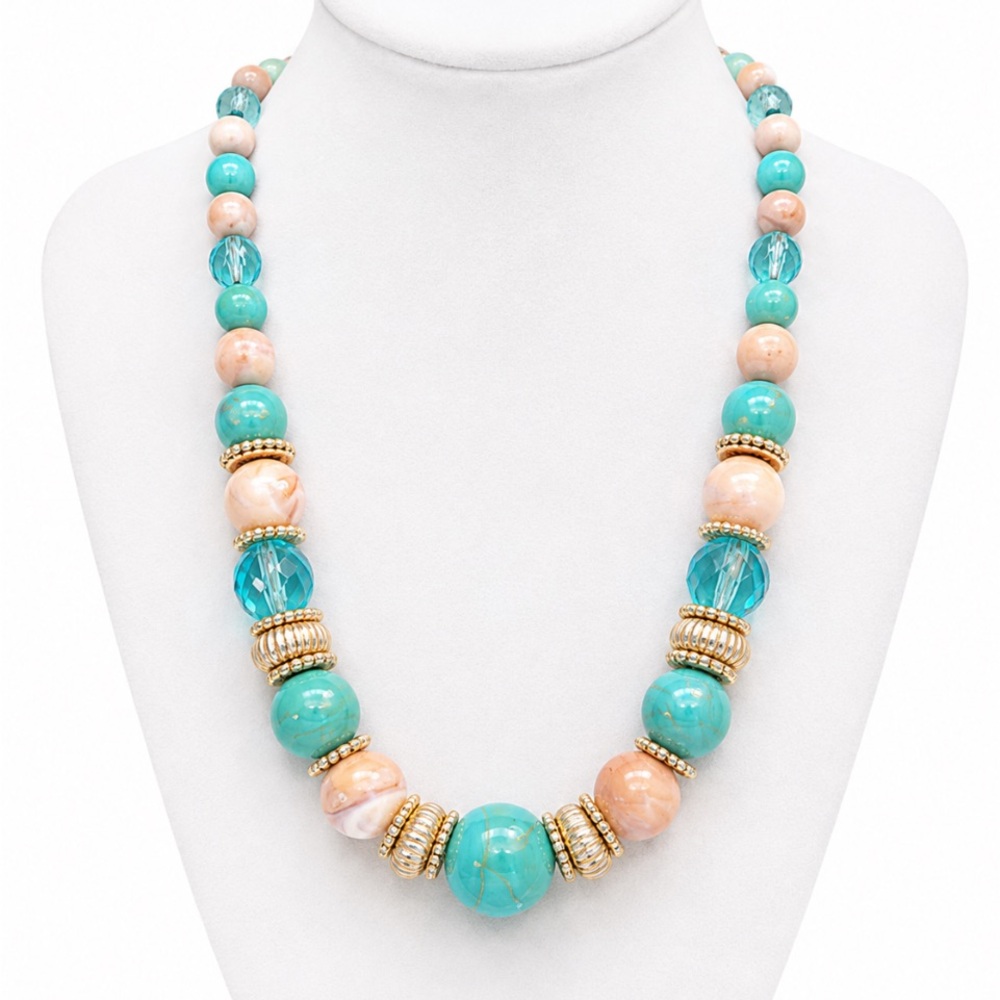 Turquoise & Blush Beaded Necklace